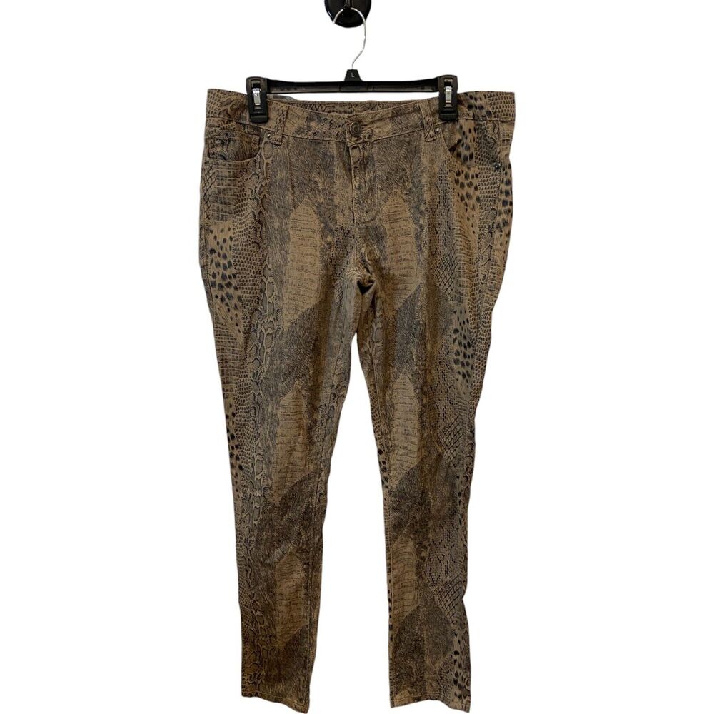 Rue21 Womens Pants Sz 13/14 Beige Snakeskin Low Rise Comfort Stretch Skinny Leg